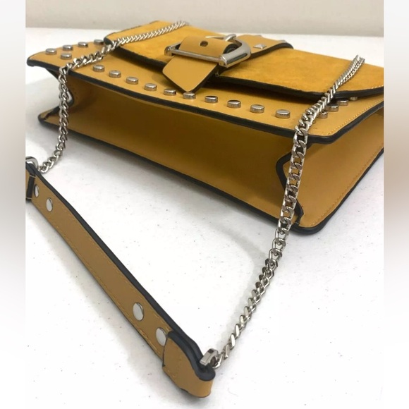 TOPSHOP Tan Honey Studded Shoulder Cross Body Handbag Silver Thick Chain Strap - Picture 5 of 6